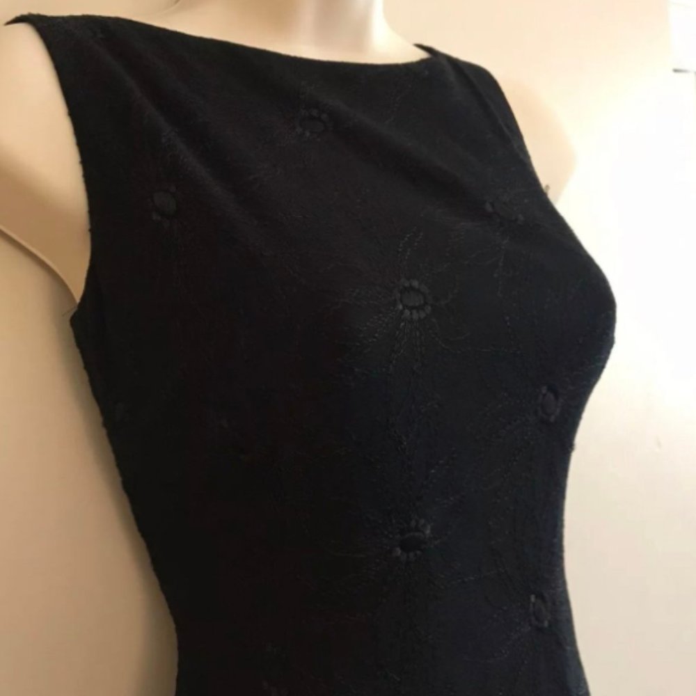 Vintage Nicole Miller Black Embroidered Sleeveless Column Dress Maxi Sz 0
